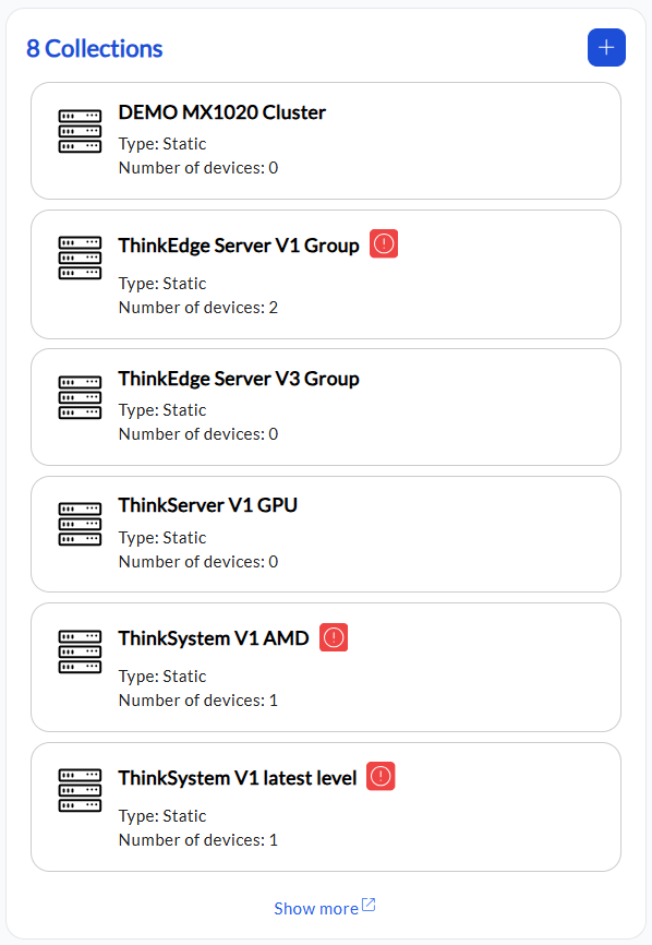 Collections view on Managed Device Dashboard