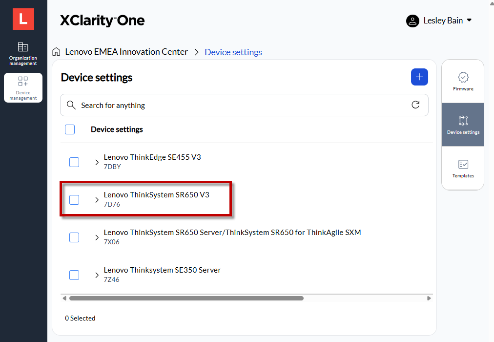 Settings template list