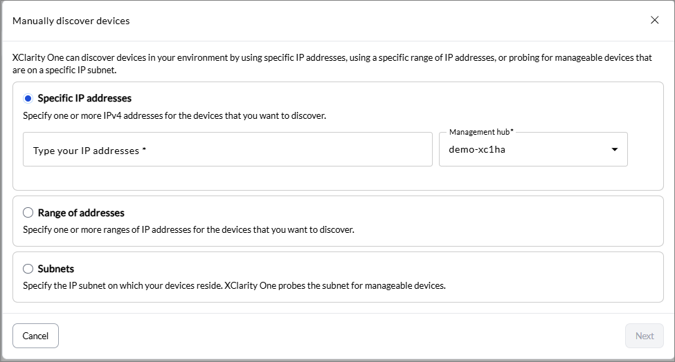 Manual discovery of devices view