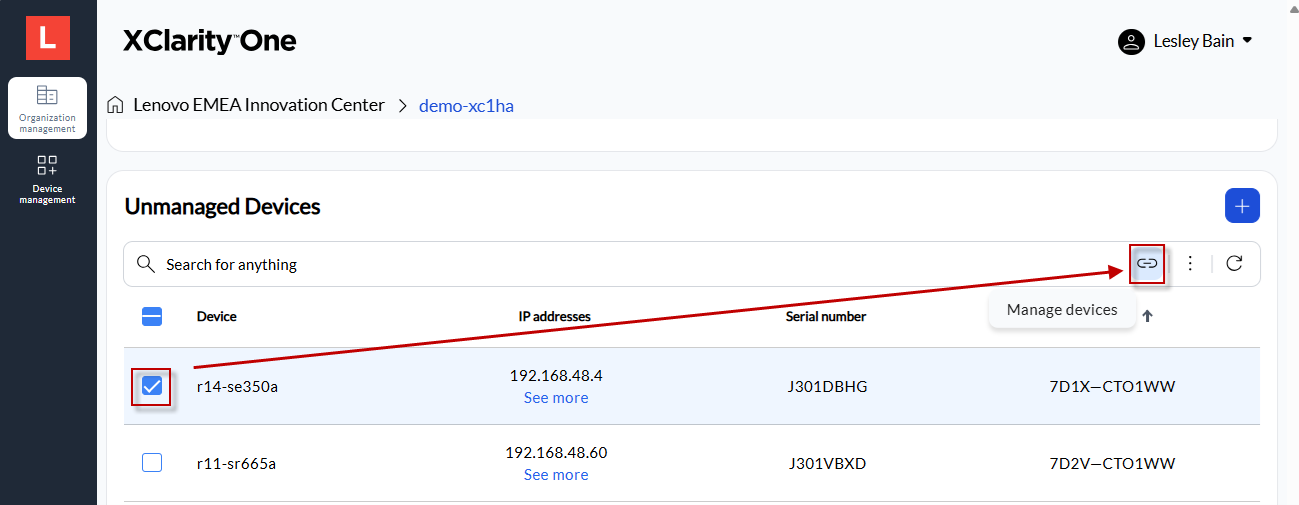 Selecting devices to manage