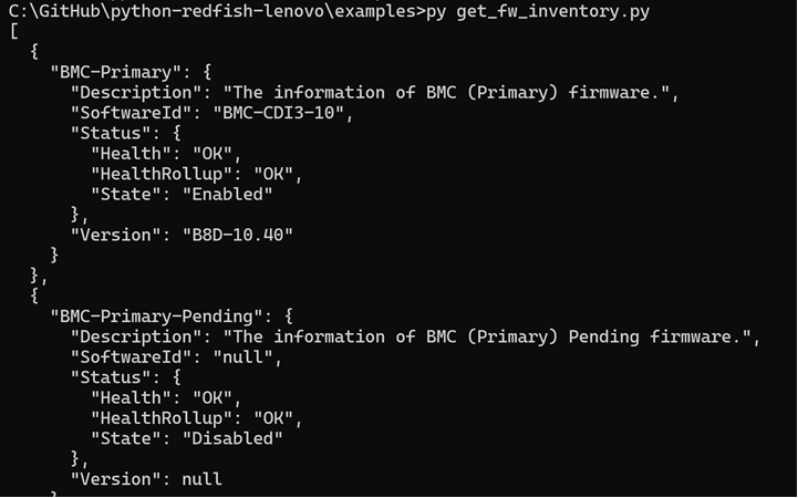 Example of firmware levels