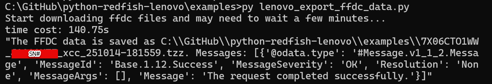 Example to gather FFDC log file