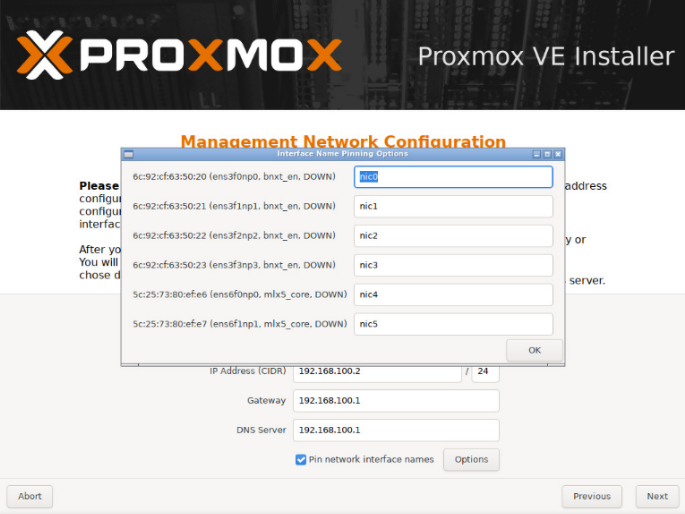 Pin network interface